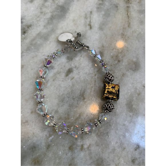 Venetian Glass with Crystal and Bali Sterling Silver Bracelet #sparkle - Picture 2 of 7